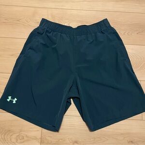 Under Armour Storm Vortex athletic training shorts, large teal/light green